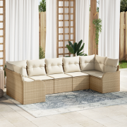 vidaXL 7-delad trädgårdsoffasats med kuddar beige poly rattan