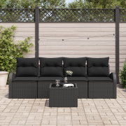 vidaXL 5 Delars Trädgårdssoffa Set med Kuddar Svart Poly Rattan