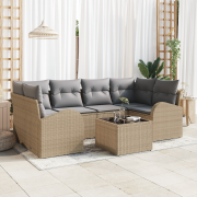 vidaXL 7-delad Trädgårdsoffasett med Kuddar Beige Poly Rottin