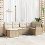 vidaXL 6-delat trädgårdssoffset med kuddar beige poly rattan