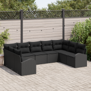 vidaXL 9-delars trädgårdsoff set med kuddar svart poly rattan