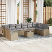 vidaXL 11-delat trädgårdsofa set med kuddar svarta poly rattan
