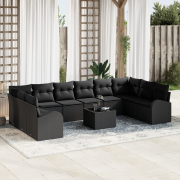 vidaXL 11-delars trädgårdsoffasett med kuddar Beige Polyrotting
