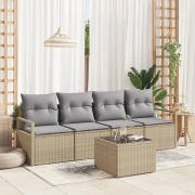 vidaXL 5-delad trädgårdsoffgrupp med kuddar beige poly rattan