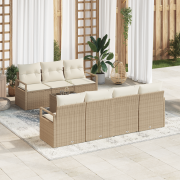 vidaXL 8-delat trädgårdssofa-set med kuddar Beige Polyroting
