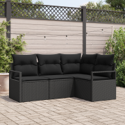 vidaXL 4-delad trädgårdsoffSet med dynor svart poly rattan