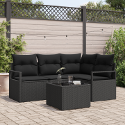 vidaXL 5-delars trädgårdssoffset med kuddar beige poly rattan