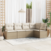 vidaXL 5-delad trädgårdssoffa med kuddar beige poly rotting