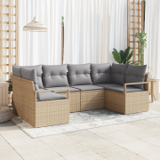 vidaXL 6-delad Trädgårdsoffset med Kuddar Beige Poly Rottning