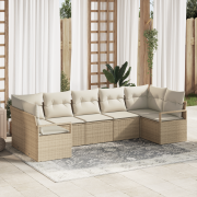 vidaXL 7 Delars Trädgårdsoffaset med Kuddar Beige Poly Rattan