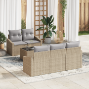 vidaXL 6-delat Trädgårdsoffasett med Kuddar Beige Poly Rattan