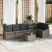 vidaXL 6-delad Trädgårdsdining-set med kuddar Svart Poly Rattan