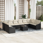 vidaXL 10-delat trädgårdsmöbelset med kuddar Beige Poly Rattan