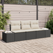 vidaXL 3-delat trädgårdsoffaset med kuddar Svart Poly Rattan