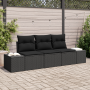 vidaXL 3-delars Trädgårdsoffset med Kuddar Svart Poly Rattan