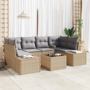 vidaXL 7 Delars Trädgårdssoffset med Kuddar Beige Polyrotting