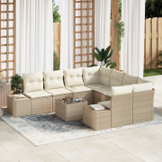 vidaXL 9-delat Trädgårdsoffasett med Kuddar Beige Poly Rattan