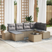 vidaXL 7-delat Trädgårdsoff set med kuddar, svart poly rattan