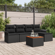 vidaXL 6 Delar Trädgårdsoff-set med Kuddar Svart Poly Rattan Akacia