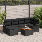 vidaXL 7 Delar Trädgårdsoffasett med Kuddar Svart Poly Rattan Akacia