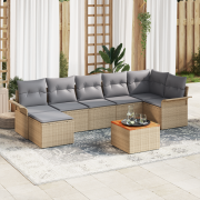 vidaXL 8-delad trädgårdsmöbelgrupp med kuddar Beige Poly Rattan Akacia