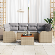vidaXL 7-delade trädgårdsoffaset med kuddar Beige Poly Rottning Akacia