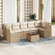 vidaXL 8-delat trädgårdssoffset med kuddar beige poly rattan akacia