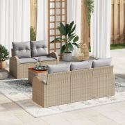 vidaXL 6-delat trädgårdsoffasett med kuddar Beige Poly Rottning Akacia