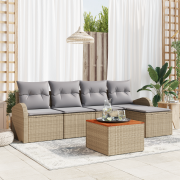 vidaXL 6-delars Trädgårdssoffset med Kuddar Beige Poly Rattan Akacia
