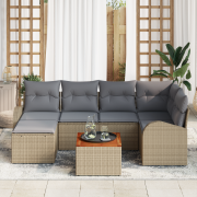 vidaXL 7 Delars Trädgårdsoff-set med dynor Beige Konstrotting Akacia