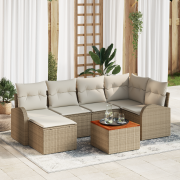 vidaXL 7-delat trädgårdsoffaset med kuddar beige poly rattan akacia