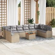 vidaXL 11-delat Trädgårdssofa-set med kuddar Beige Polyrotting Akacia