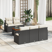 vidaXL 6-delad Trädgårdsoffagrupp med Kuddar Svart Poly Rattan Acacia