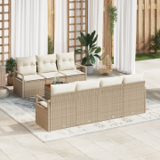 vidaXL 8-delad Trädgårdsoff set med Kuddar Beige Polyrattan Akacia