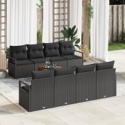 vidaXL 9-delars Trädgårdsoffset med Kuddar Svart Poly Rattan Acacia