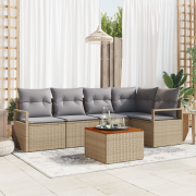 vidaXL 6 Delar Trädgårdsoffan med Kuddar Beige Poly Rotting Akaciaträ