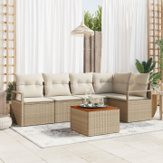 vidaXL 6 Delar Trädgårdsoff-set med kuddar Beige Poly Rottning Akacia