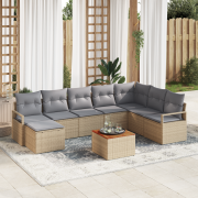vidaXL 8 Delars Trädgårdsoffset med Kuddar Beige Poly Rattan Akacia
