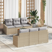 vidaXL 7 Delars Trädgårdsoffaset med Kuddar Beige Poly Rattan Akacia