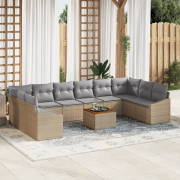 vidaXL 11-delars trädgårdsoffasett med kuddar Beige Polyrotting Akacia