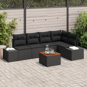 vidaXL 6 Delar Trädgårdsoffset med Kuddar Svart Poly Rattan Akacia
