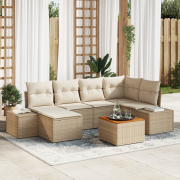vidaXL 7-delad trädgårdsoffagrupp med kuddar Beige Poly Rattan Acacia