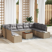 vidaXL 10-delars Trädgårdsoffgrupp med Kuddar Beige Poly Rattan Akacia