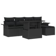 vidaXL 6-delat Trädgårdsoff-set med kuddar Svart Poly Rattan