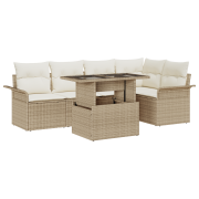 vidaXL 6 Delar Trädgårdsoffset med Kuddar Beige Poly Rattan