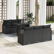vidaXL 7-delat trädgårdssoffset med kuddar svart poly rattan