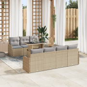 vidaXL 8 Delars Trädgårdsoffset med Kuddar Beige Poly Rattan