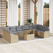 vidaXL 11-delars trädgårdsoff set med kuddar beige poly rotting