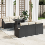 vidaXL 7 Delar Trädgårdsoff Set Med Kuddar Svart Poly Rattan