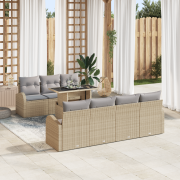 vidaXL 8-delat trädgårdsoff set med kuddar beige poly rattan
